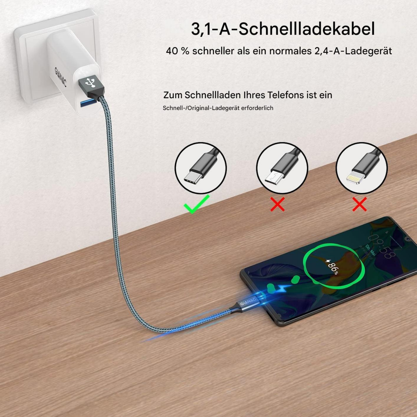 StellarLuma USB C Kabel QuickCharge