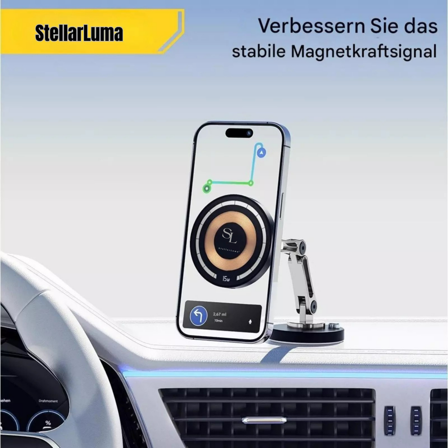 StellarLuma – Magnetische Handyhalterung mit MagSafe & 15W Ladefunktion für Auto & LKW