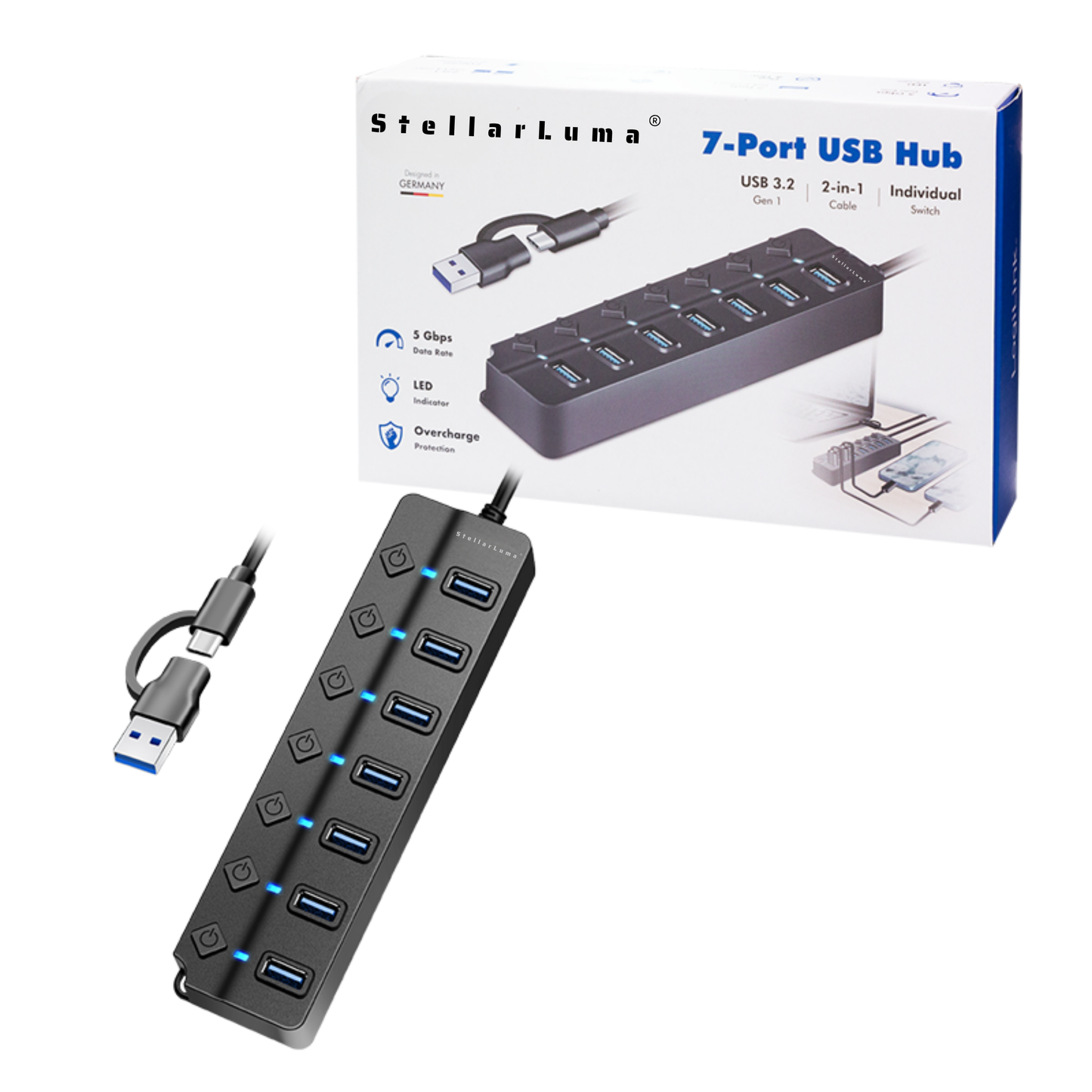 StellarLuma USB-C Hub mit EIN/AUS Schalter
